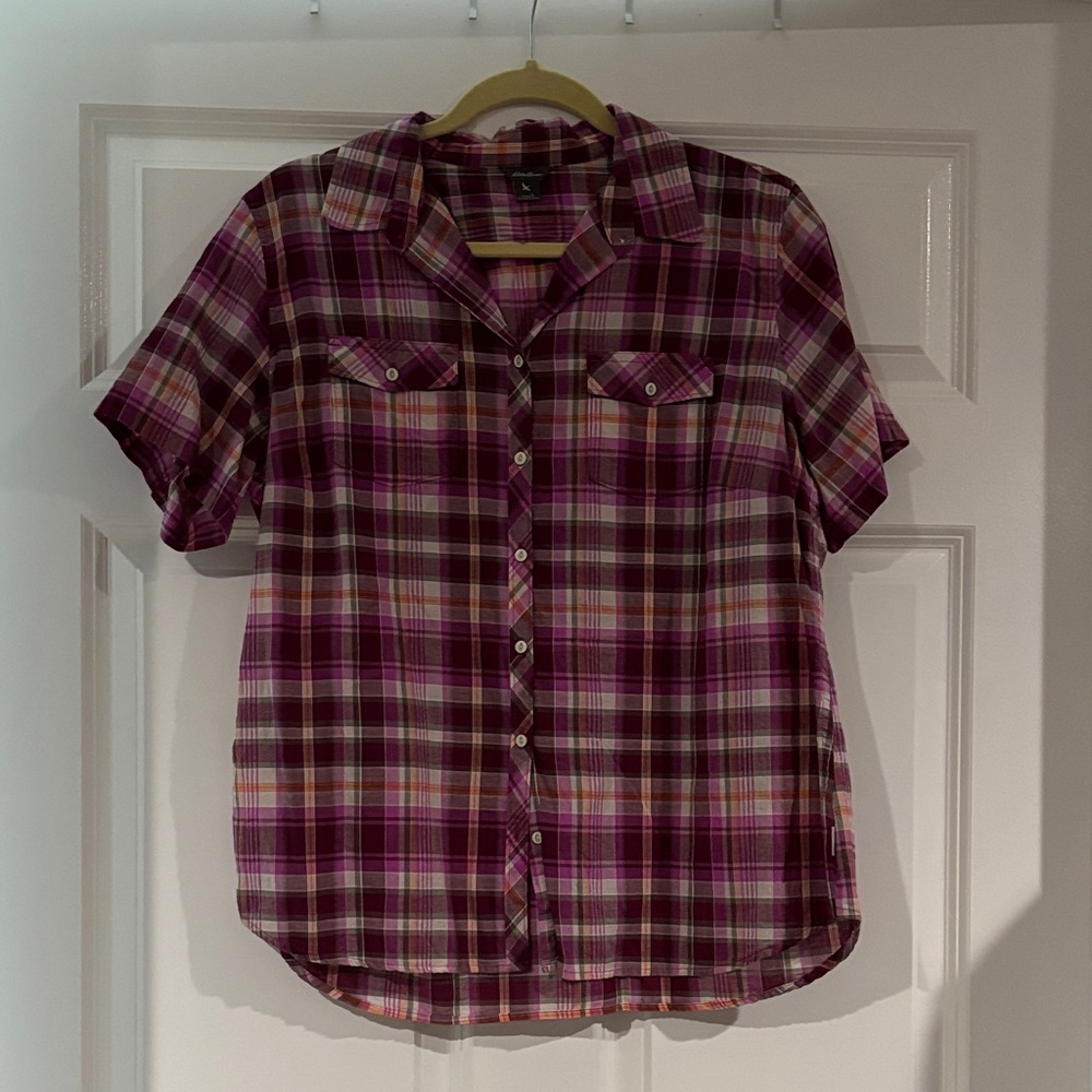 Eddie Bauer Purple Plaid Button Down Shirt